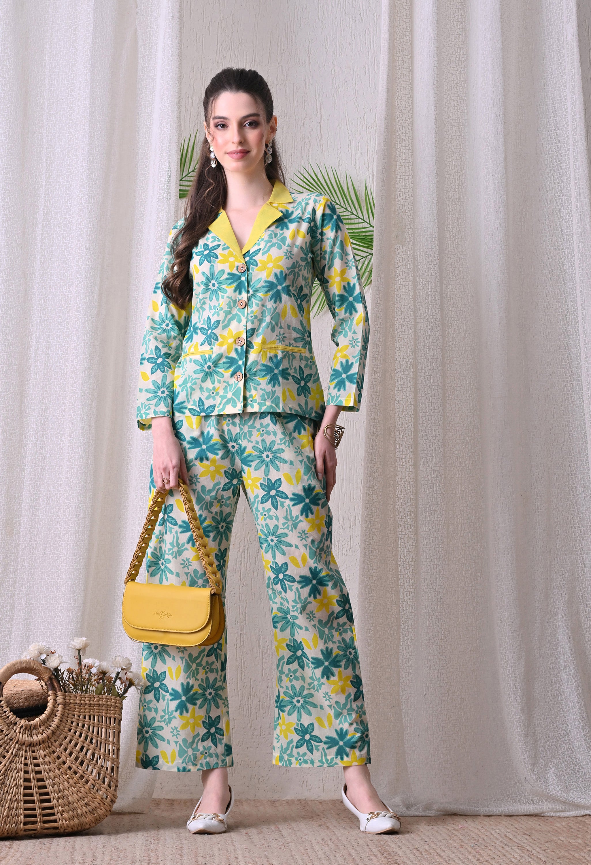 Floral Print Co-Ord Set with Notched Collar