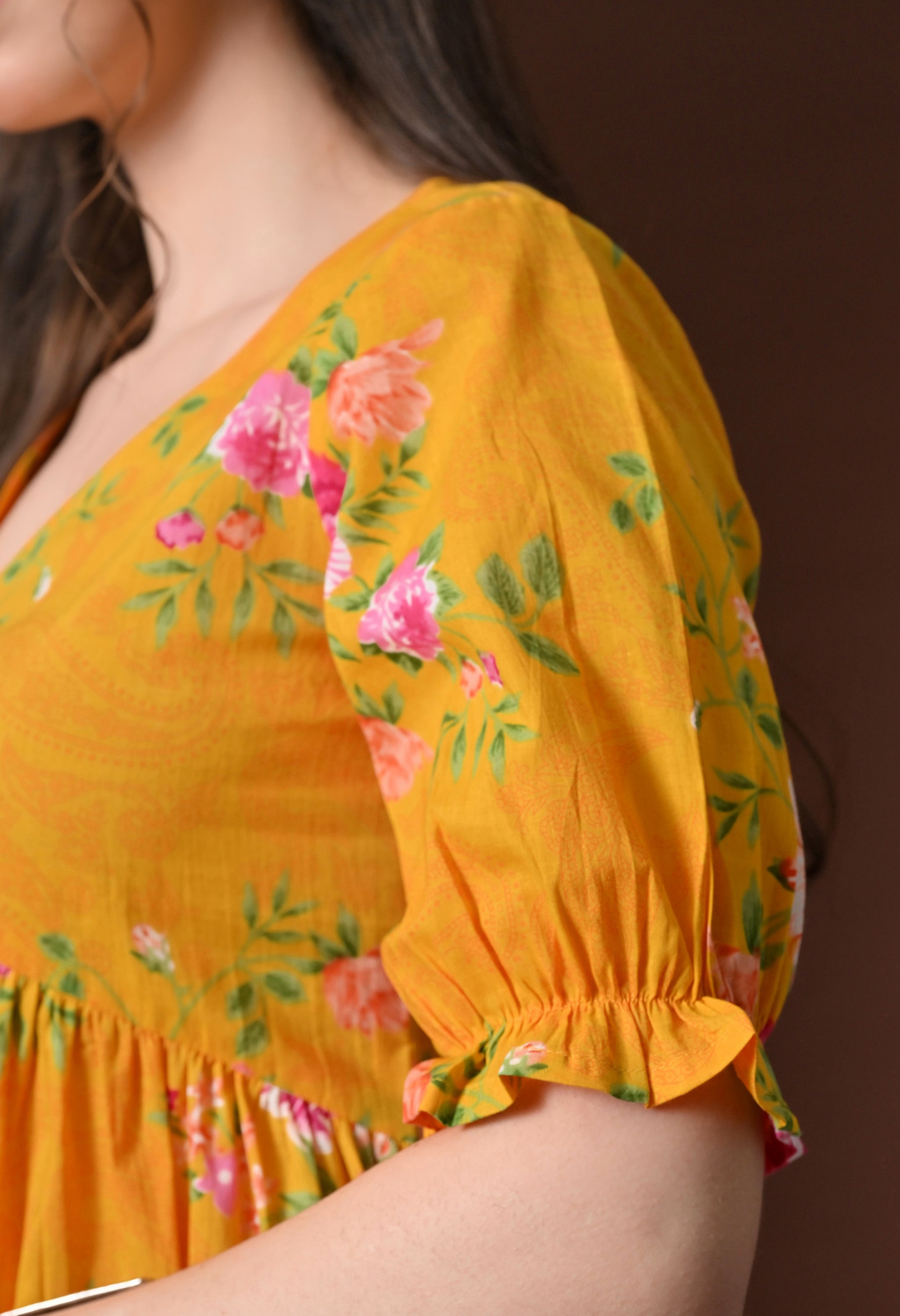 Mustard Floral Printed Tunic Top
