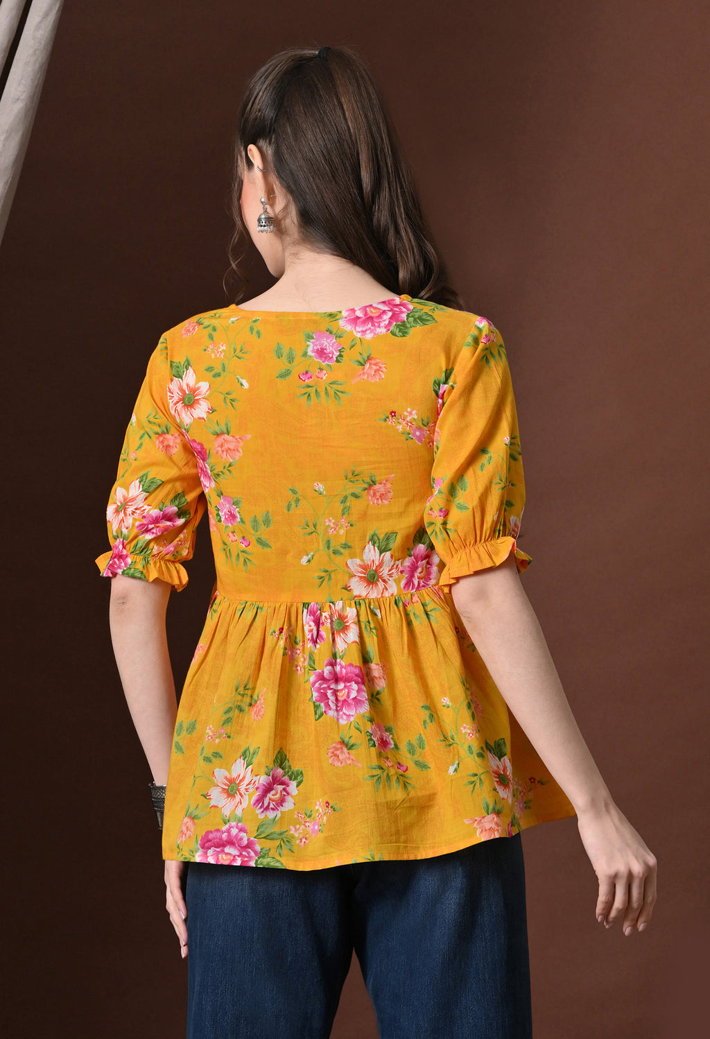 Mustard Floral Printed Tunic Top