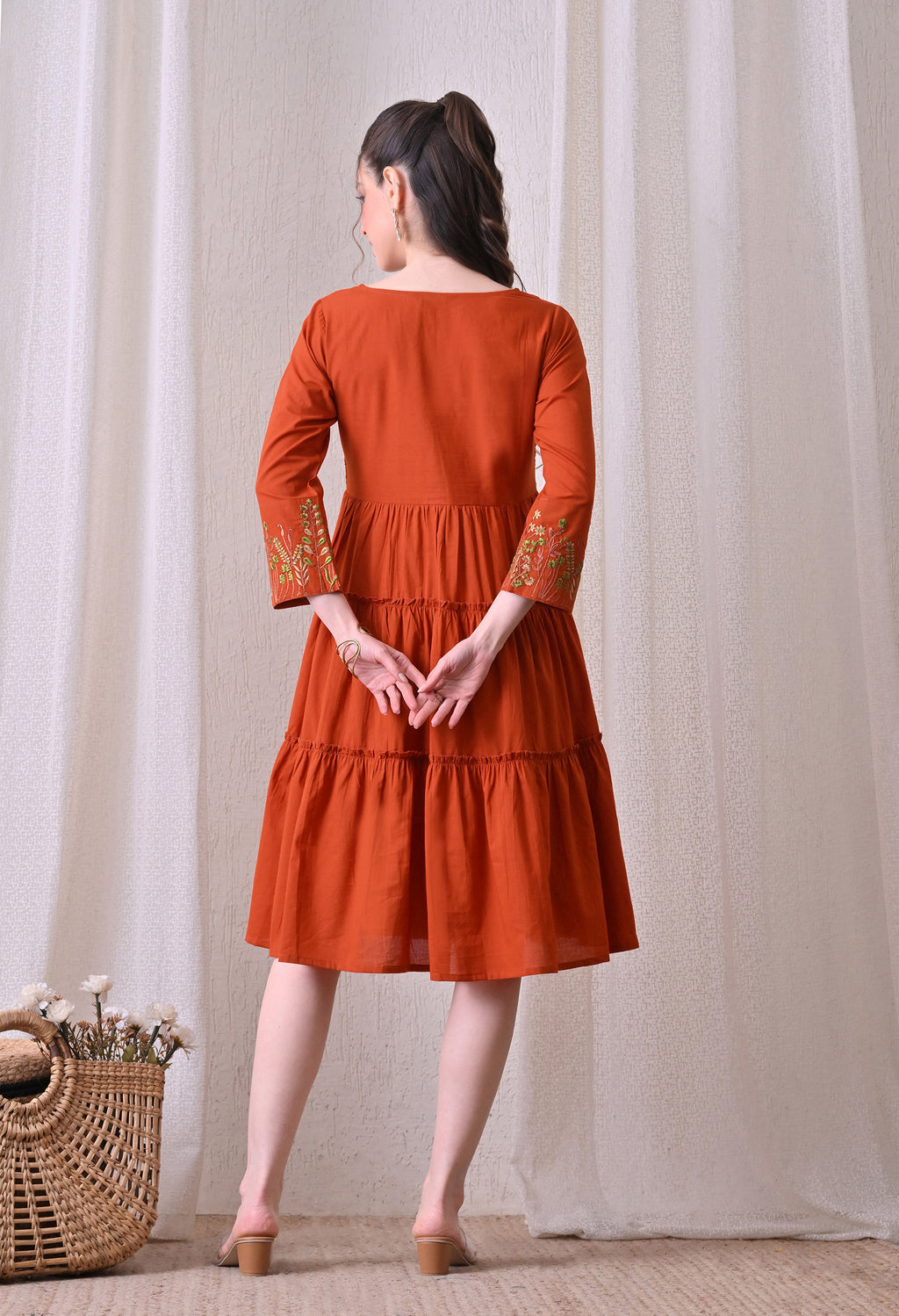 Embroidered Tiered Cotton Dress