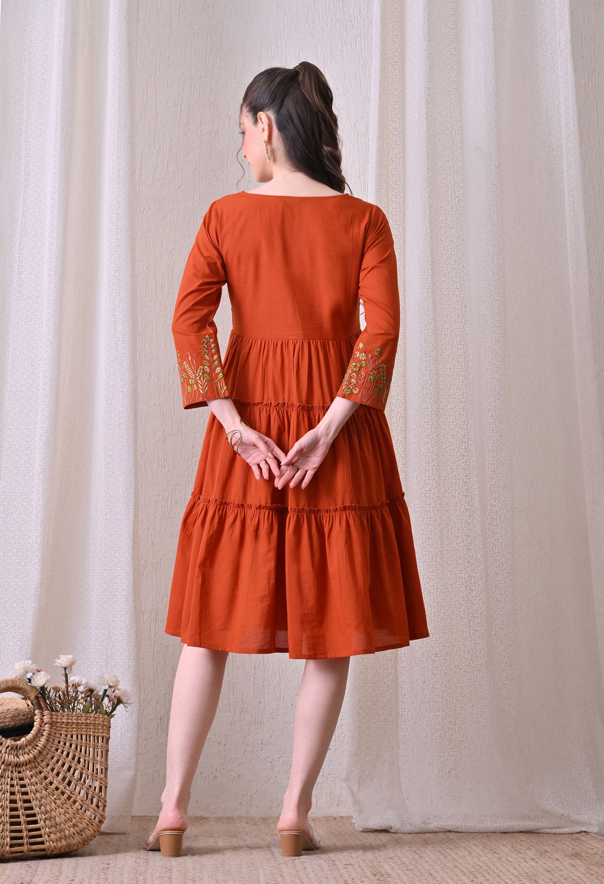 Embroidered Tiered Cotton Dress
