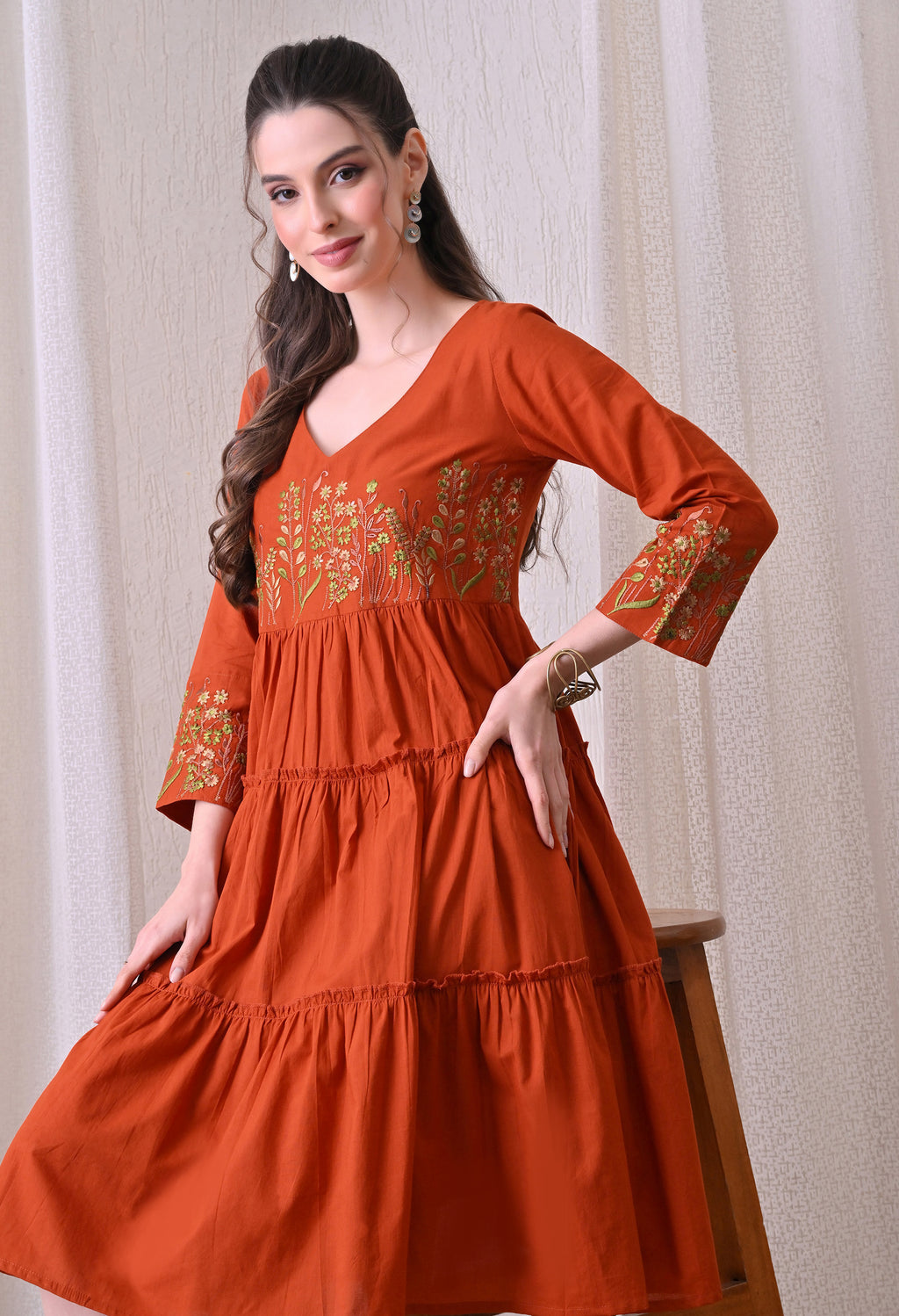 Embroidered Tiered Cotton Dress