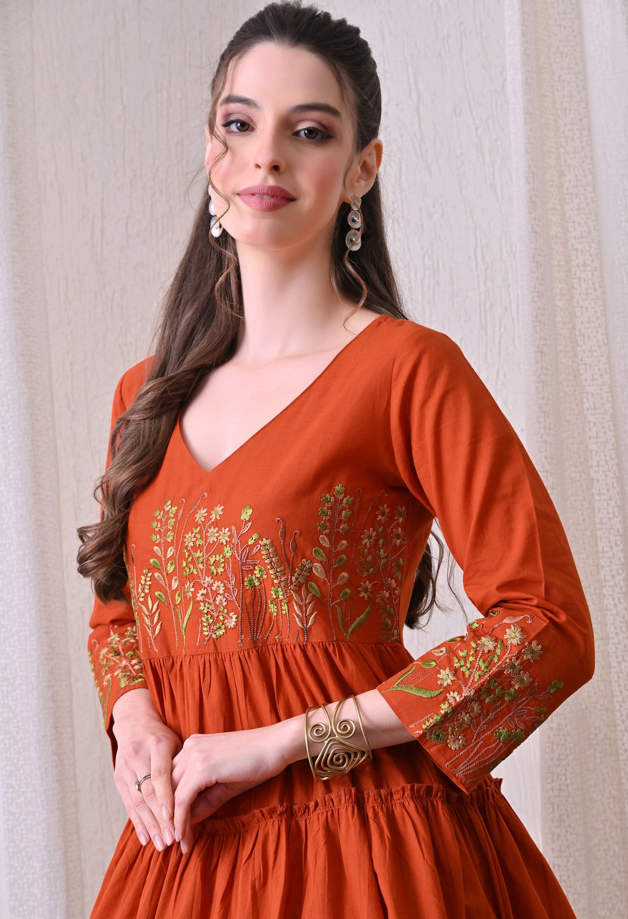 Embroidered Tiered Cotton Dress