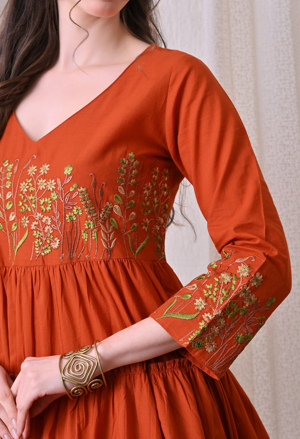 Embroidered Tiered Cotton Dress
