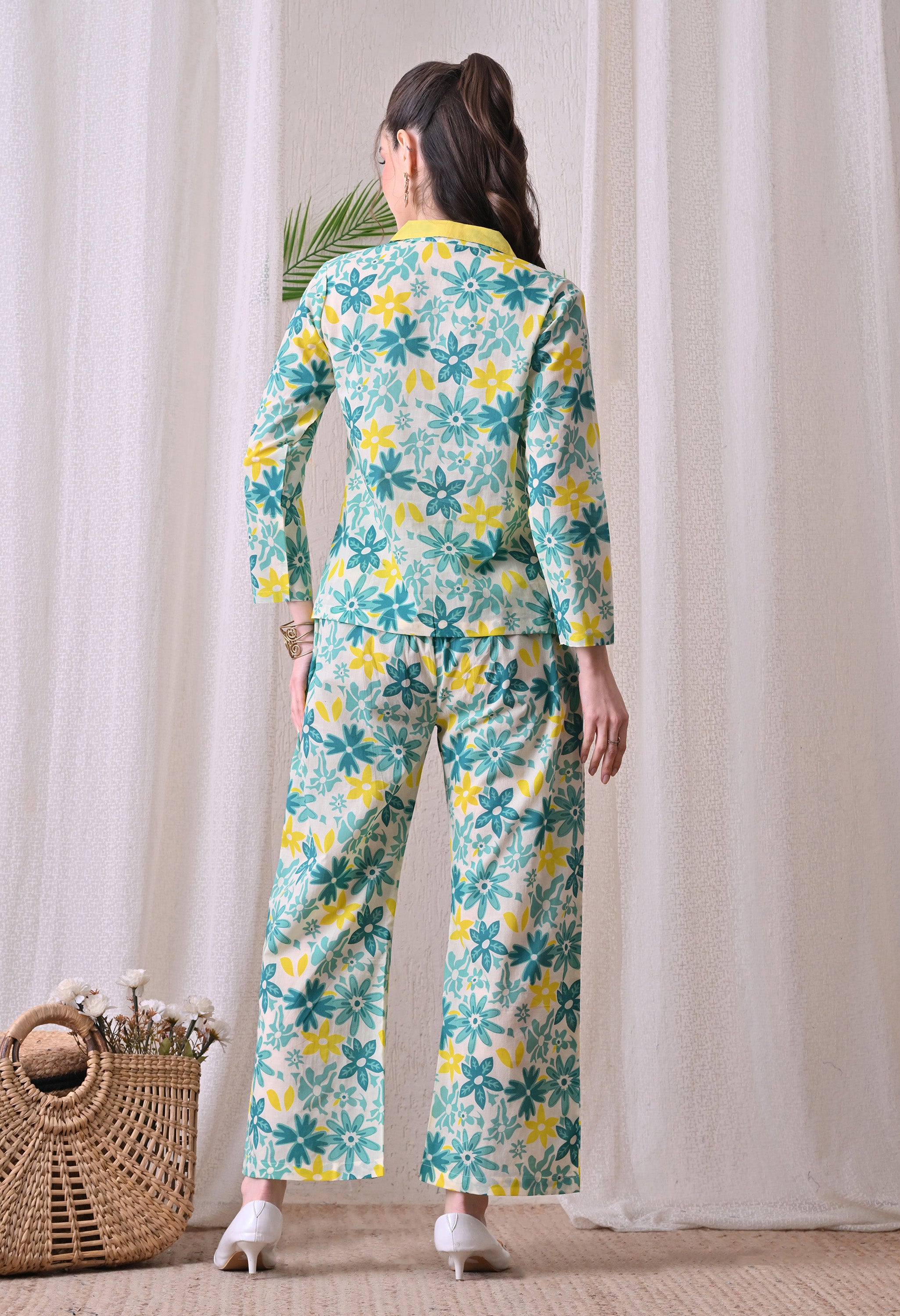 Floral Print Co-Ord Set with Notched Collar