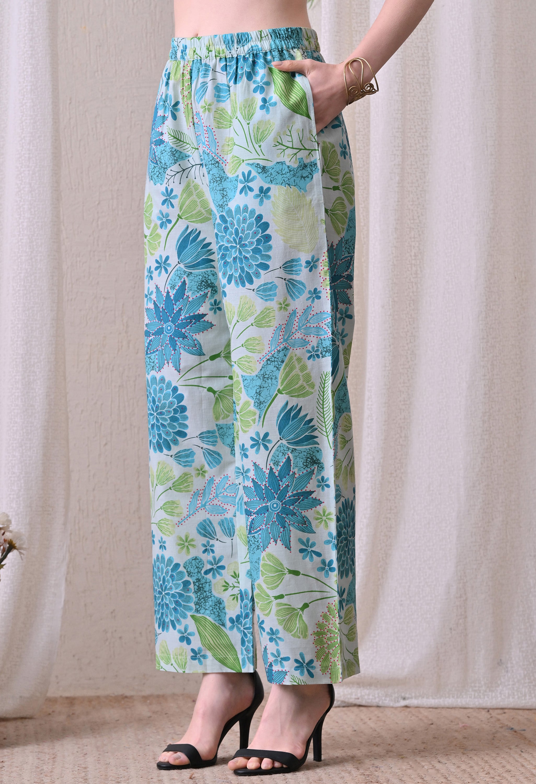 Blue & Green Floral Printed Co-Ord Set
