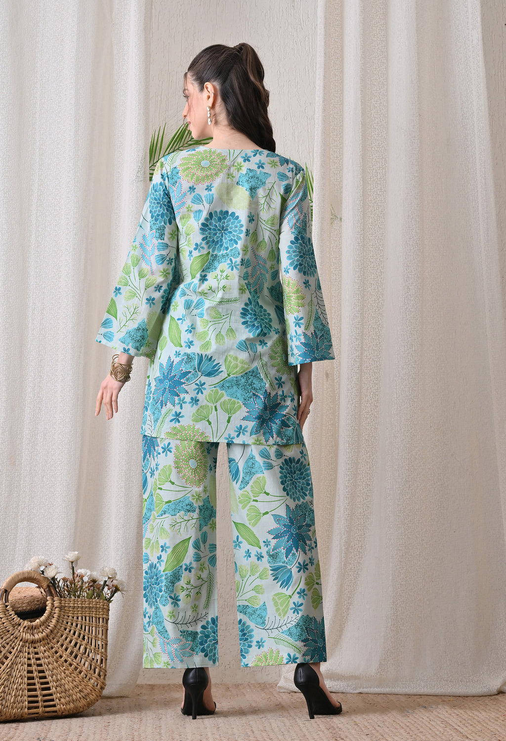 Blue & Green Floral Printed Co-Ord Set