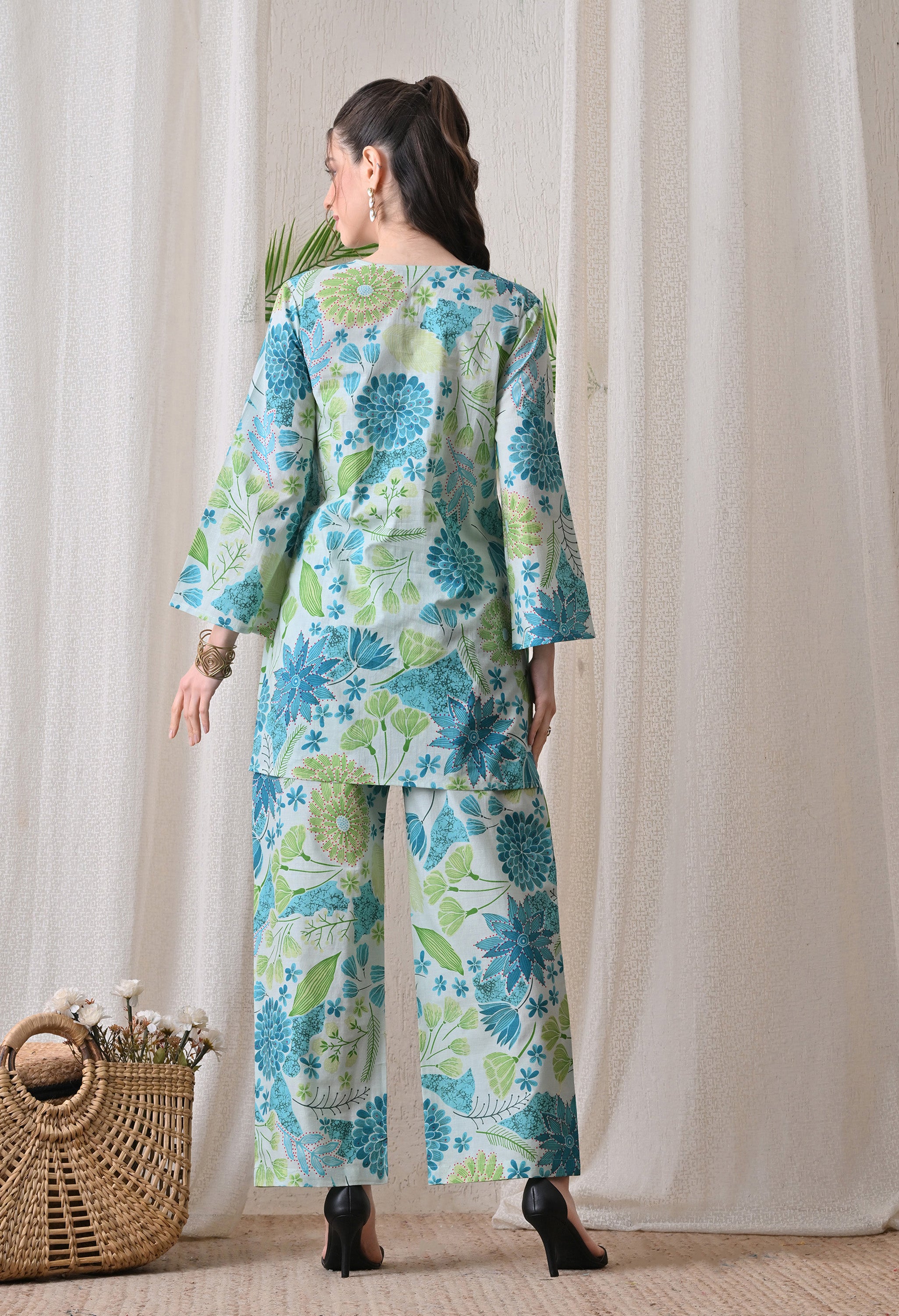 Blue & Green Floral Printed Co-Ord Set