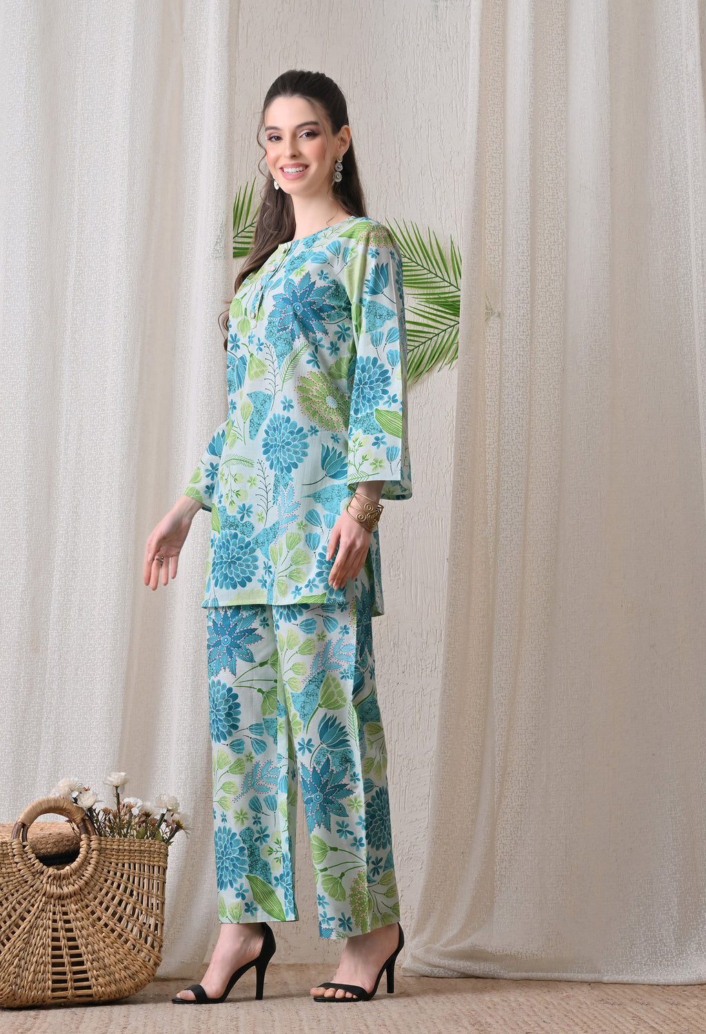 Blue & Green Floral Printed Co-Ord Set