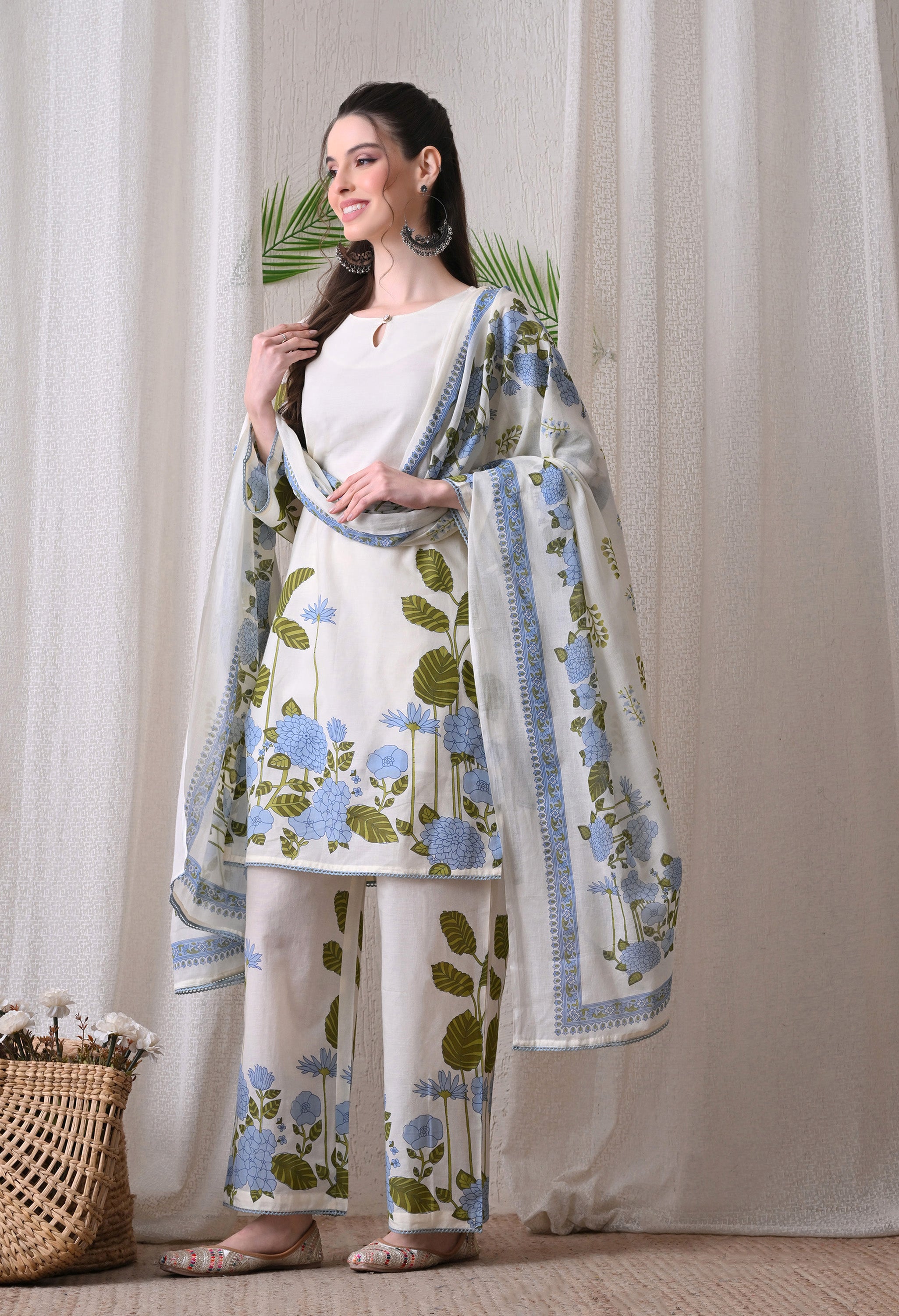 Floral Printed Suit Set with Dupatta