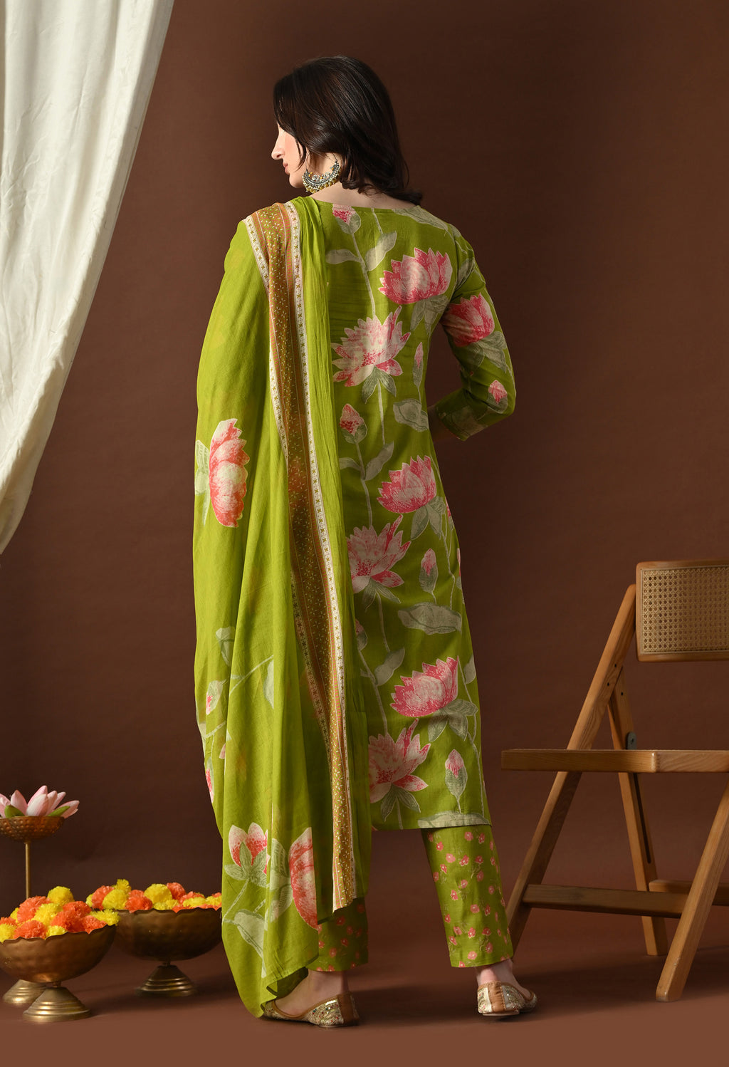 Olive Green Lotus Suit Set
