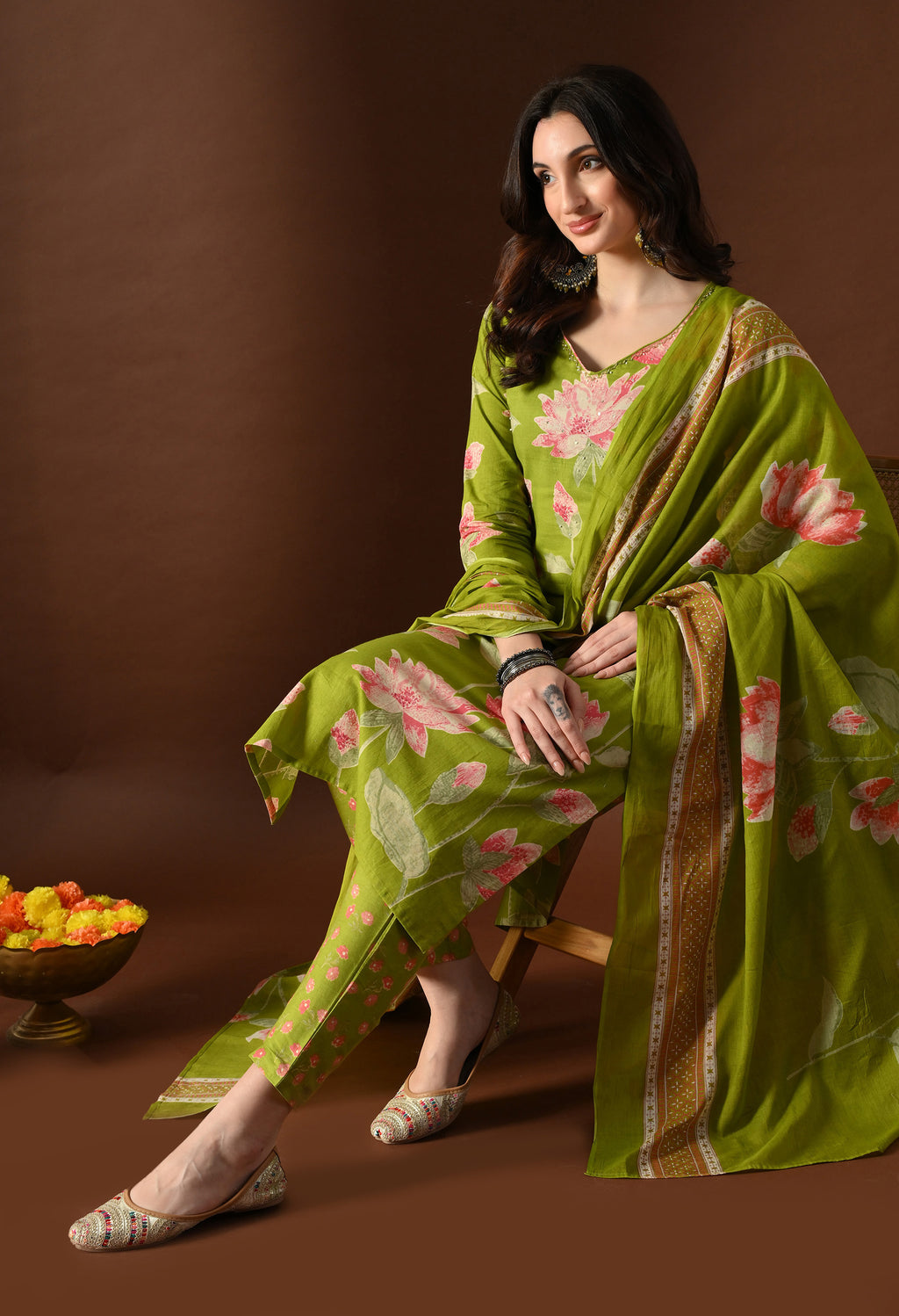 Olive Green Lotus Suit Set