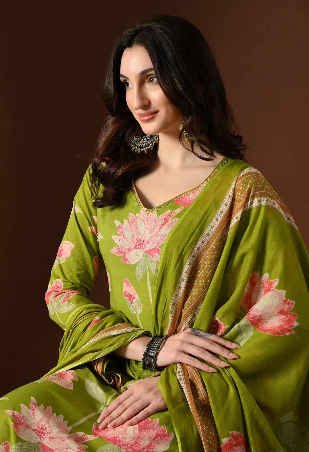 Olive Green Lotus Suit Set