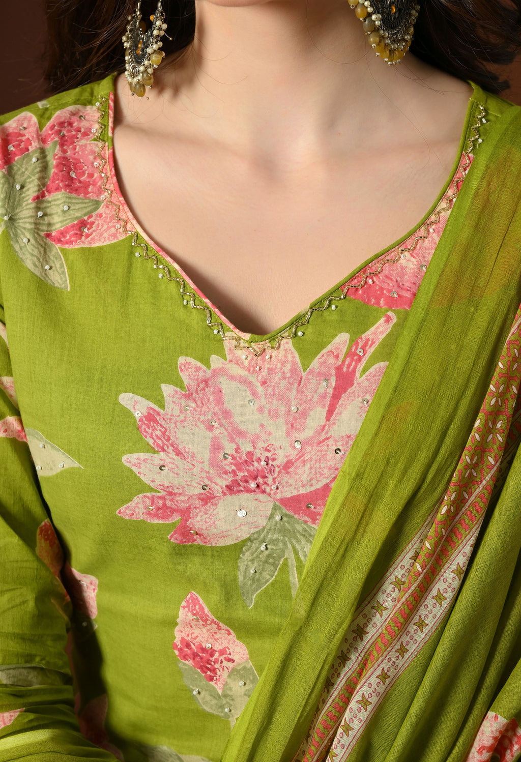 Olive Green Lotus Suit Set