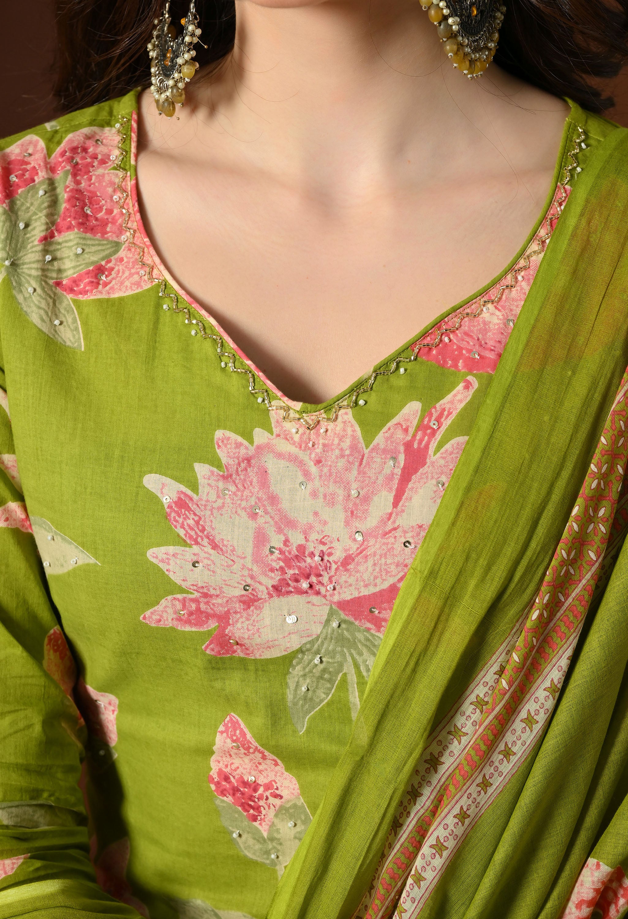Olive Green Lotus Suit Set