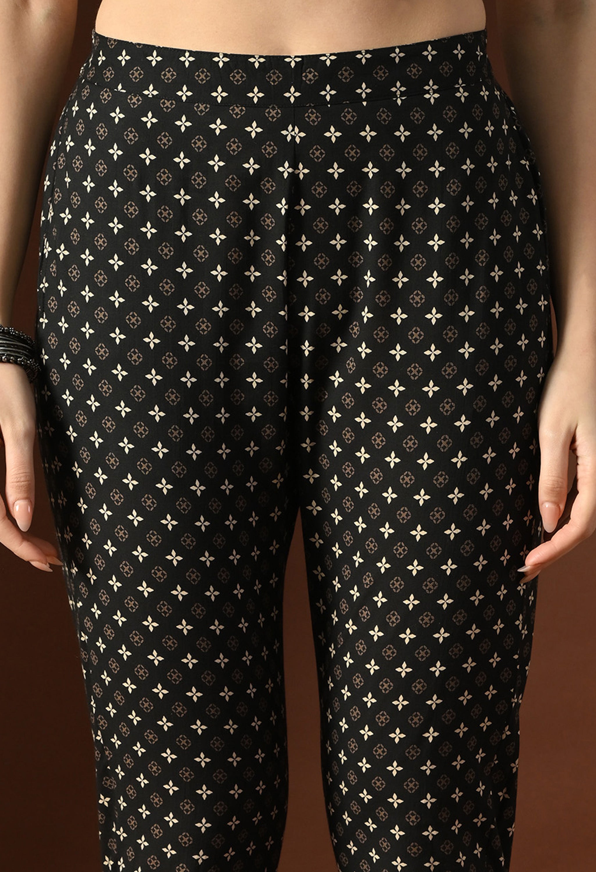 Black & Cream Floral Suit Set