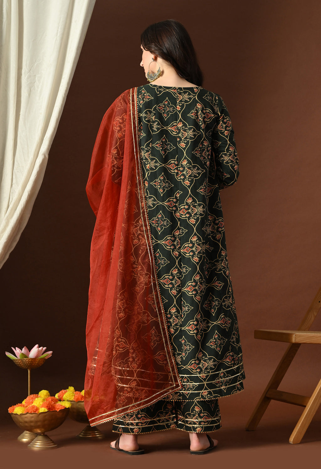 Forest Green Mandana Inspired Print Ethnic Set