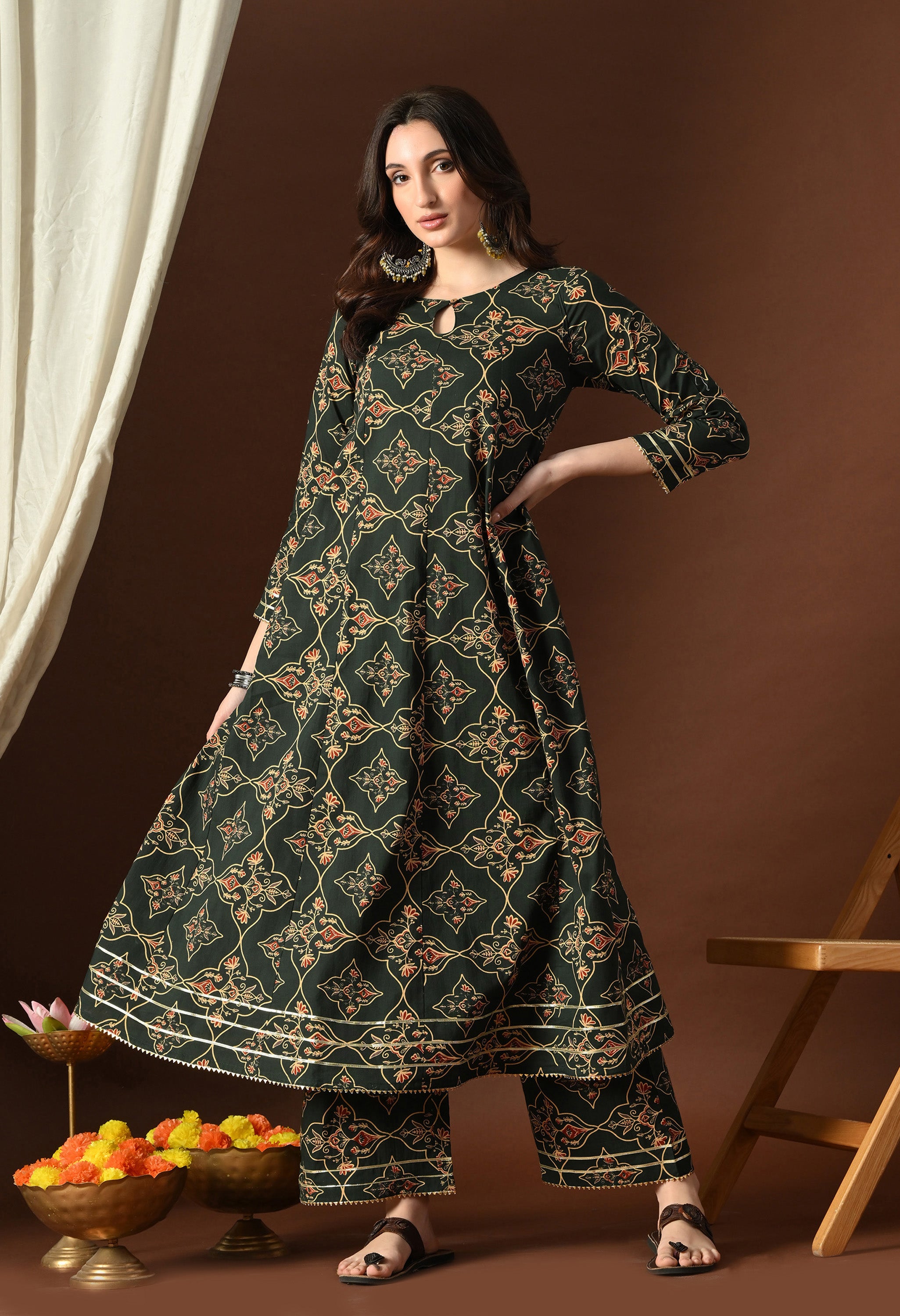 Forest Green Mandana Inspired Print Ethnic Set