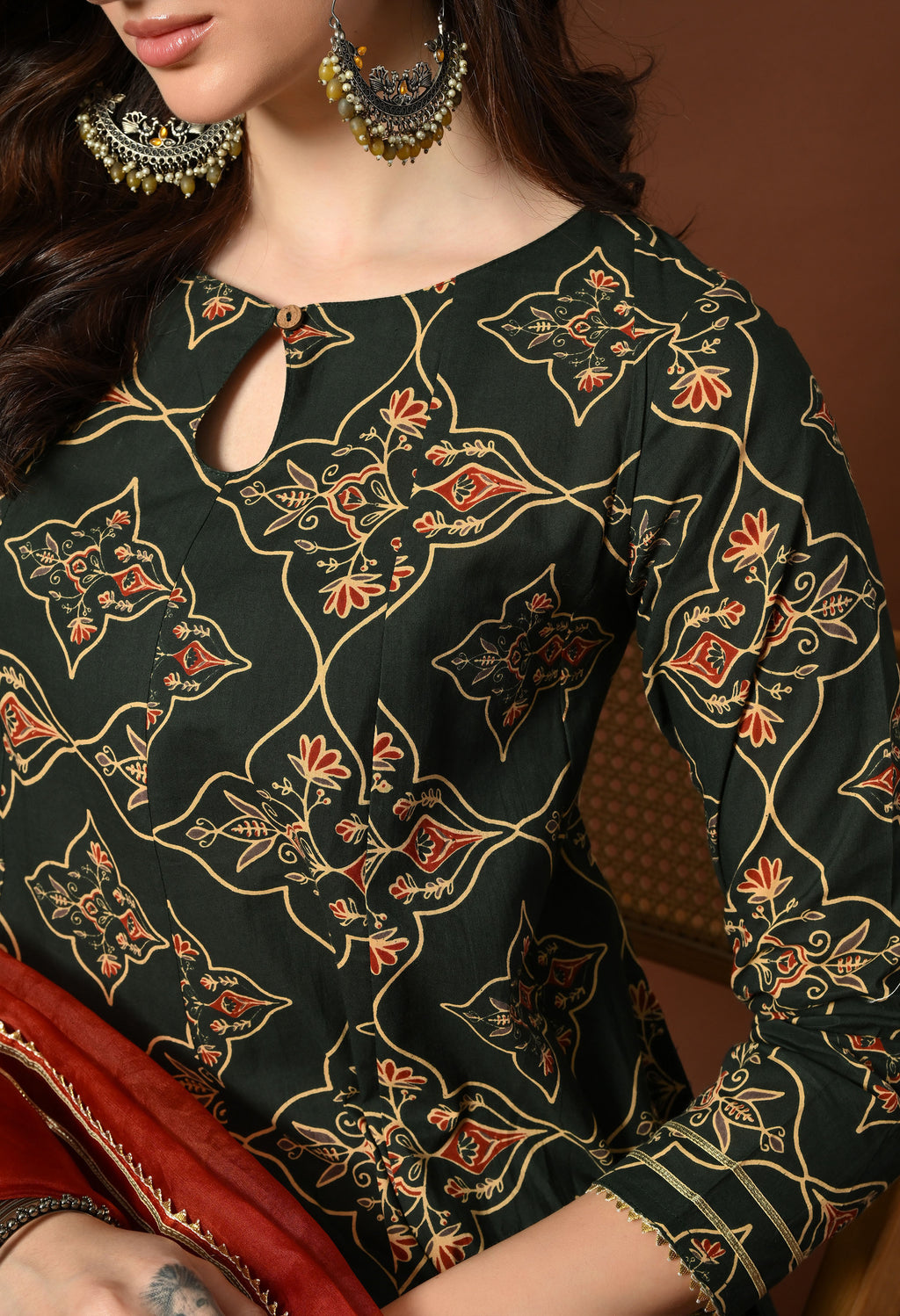 Forest Green Mandana Inspired Print Ethnic Set