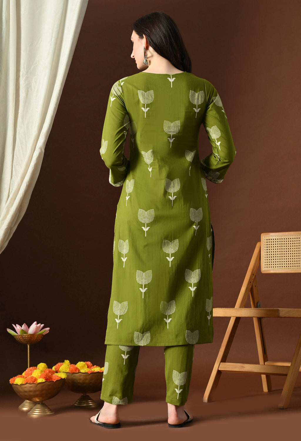Elegant Olive Green Cotton Kurta Set