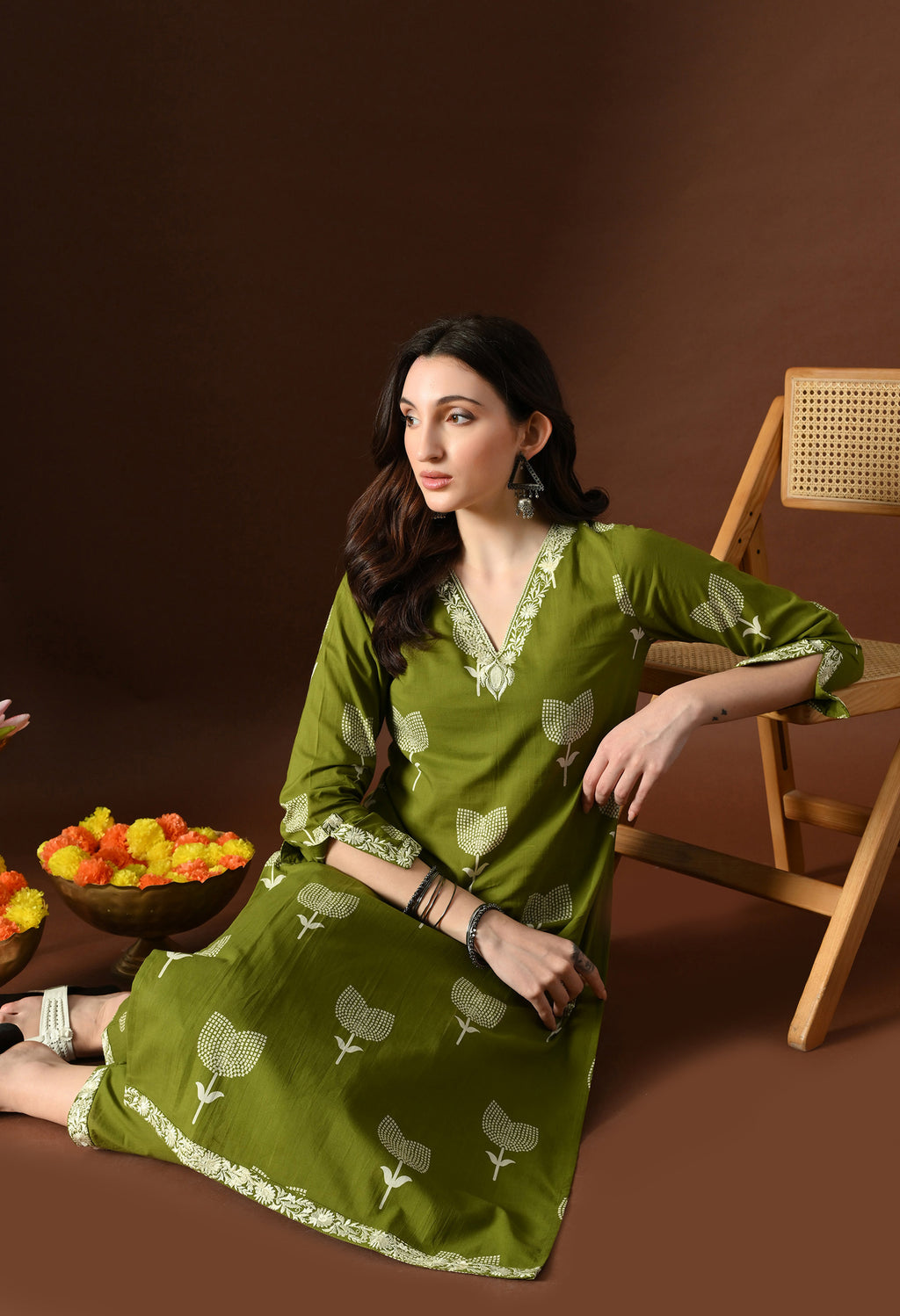 Elegant Olive Green Cotton Kurta Set