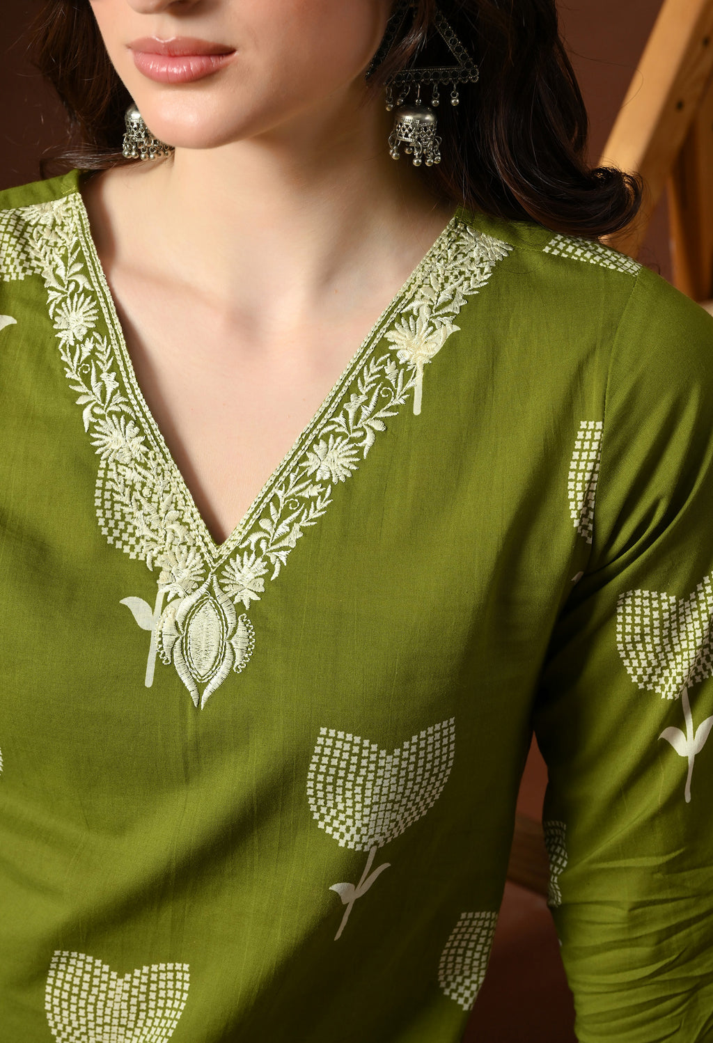 Elegant Olive Green Cotton Kurta Set