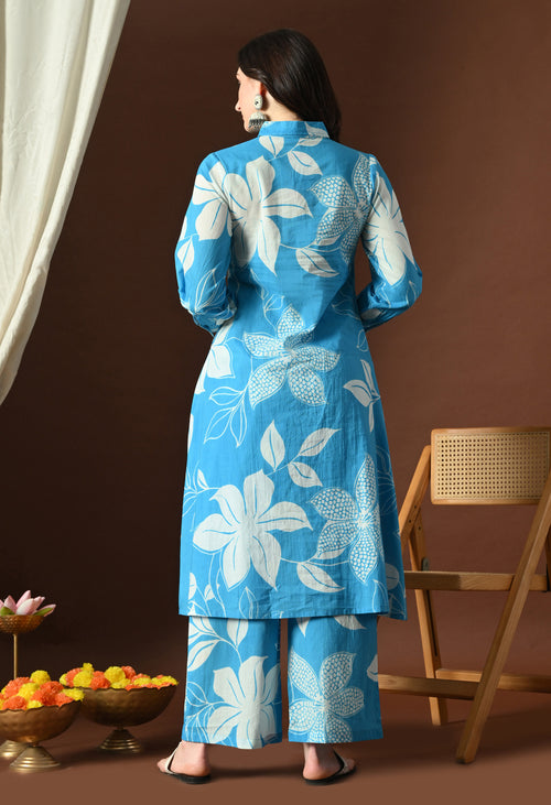 Azure Blue Button-Down Kurta Set