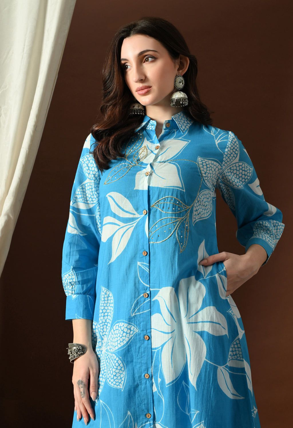 Azure Blue Button-Down Kurta Set