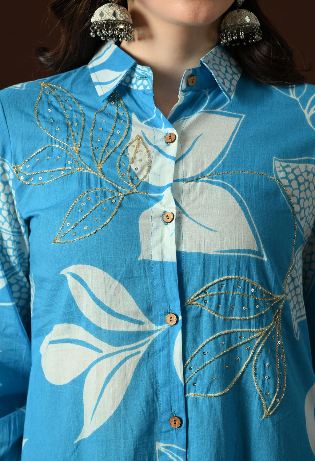 Azure Blue Button-Down Kurta Set