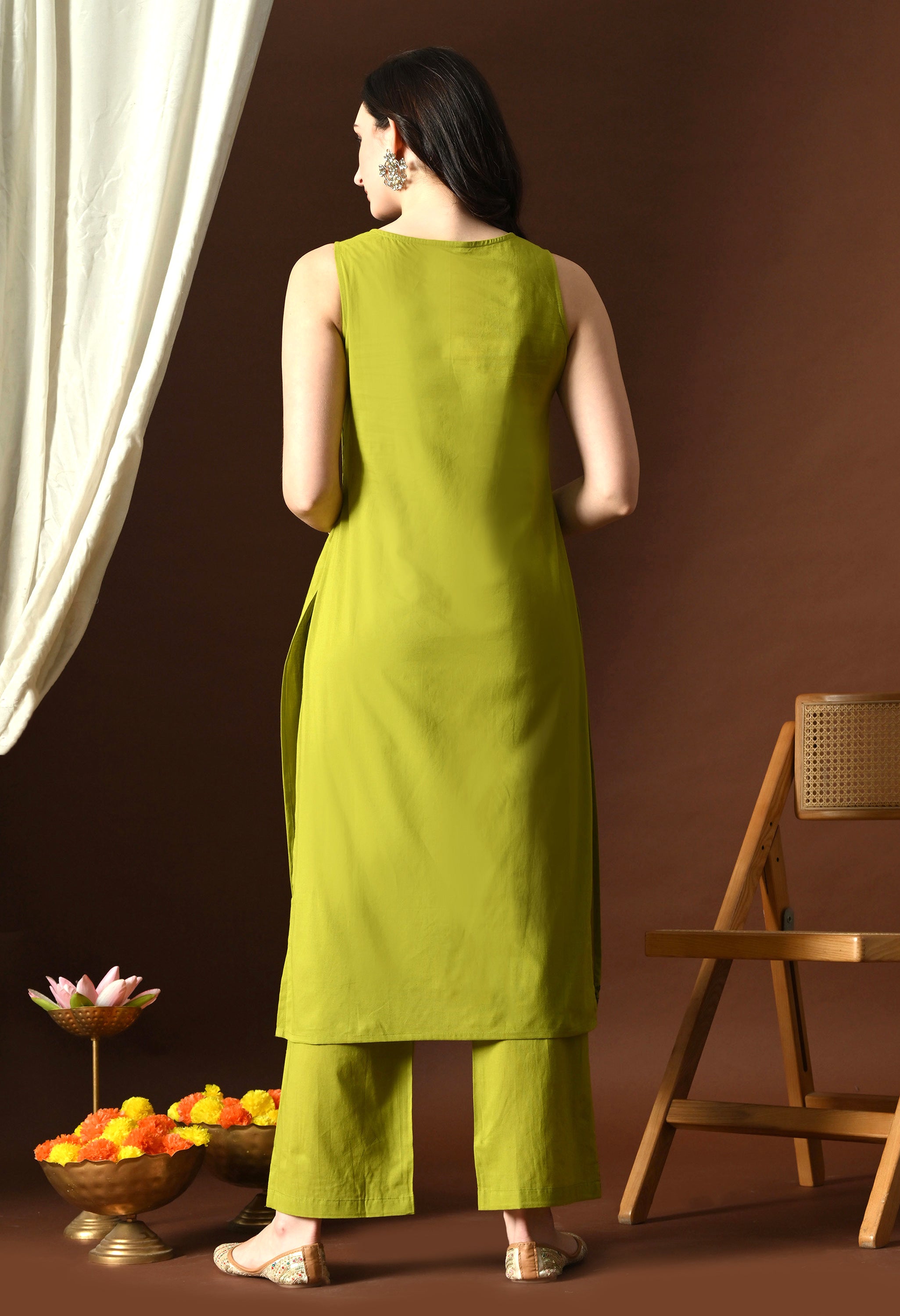 Lime Green Pintuck Kurta Set