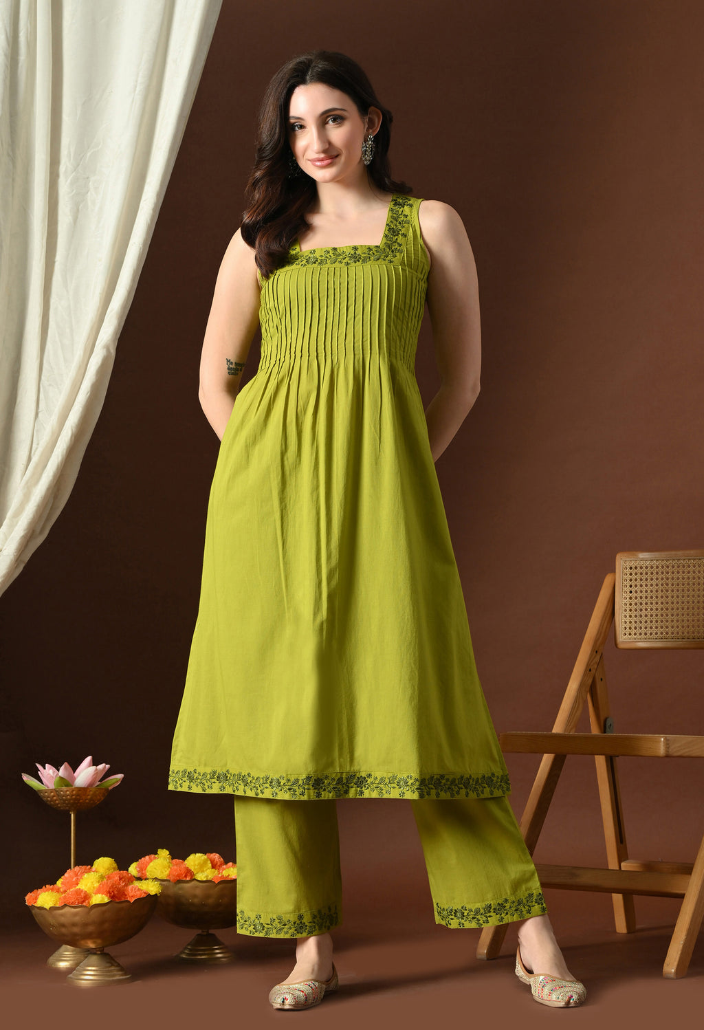 Lime Green Pintuck Kurta Set