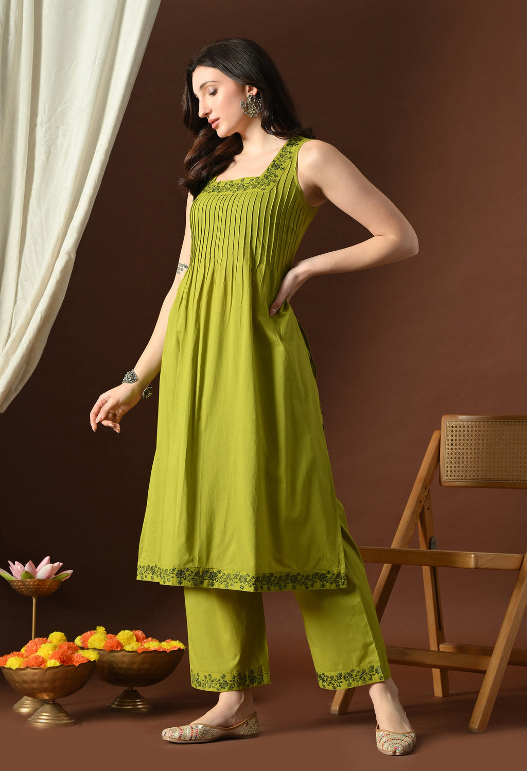 Lime Green Pintuck Kurta Set