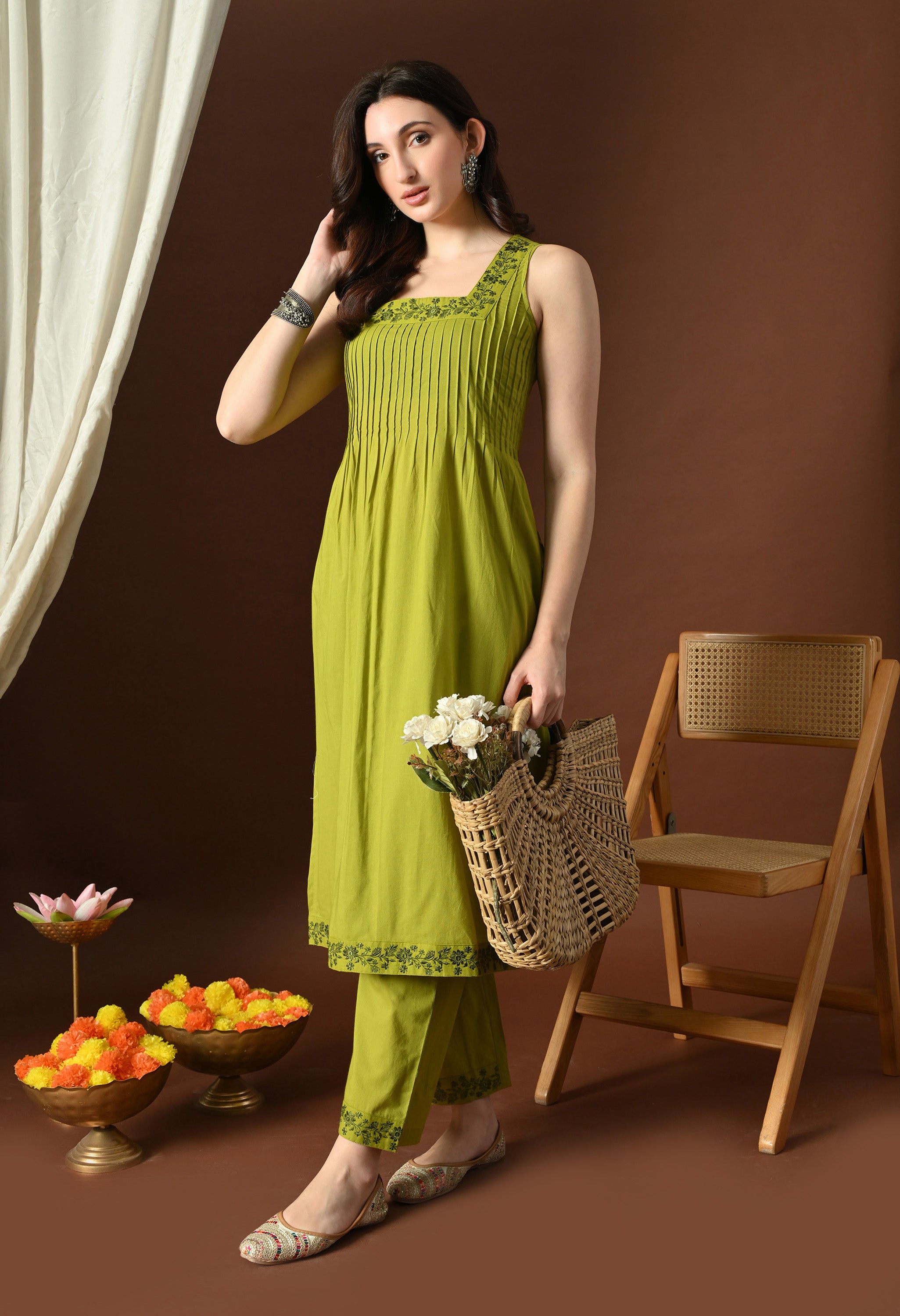 Lime Green Pintuck Kurta Set