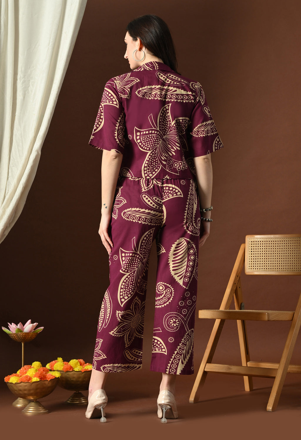 Plum Paisley Crop Top Set