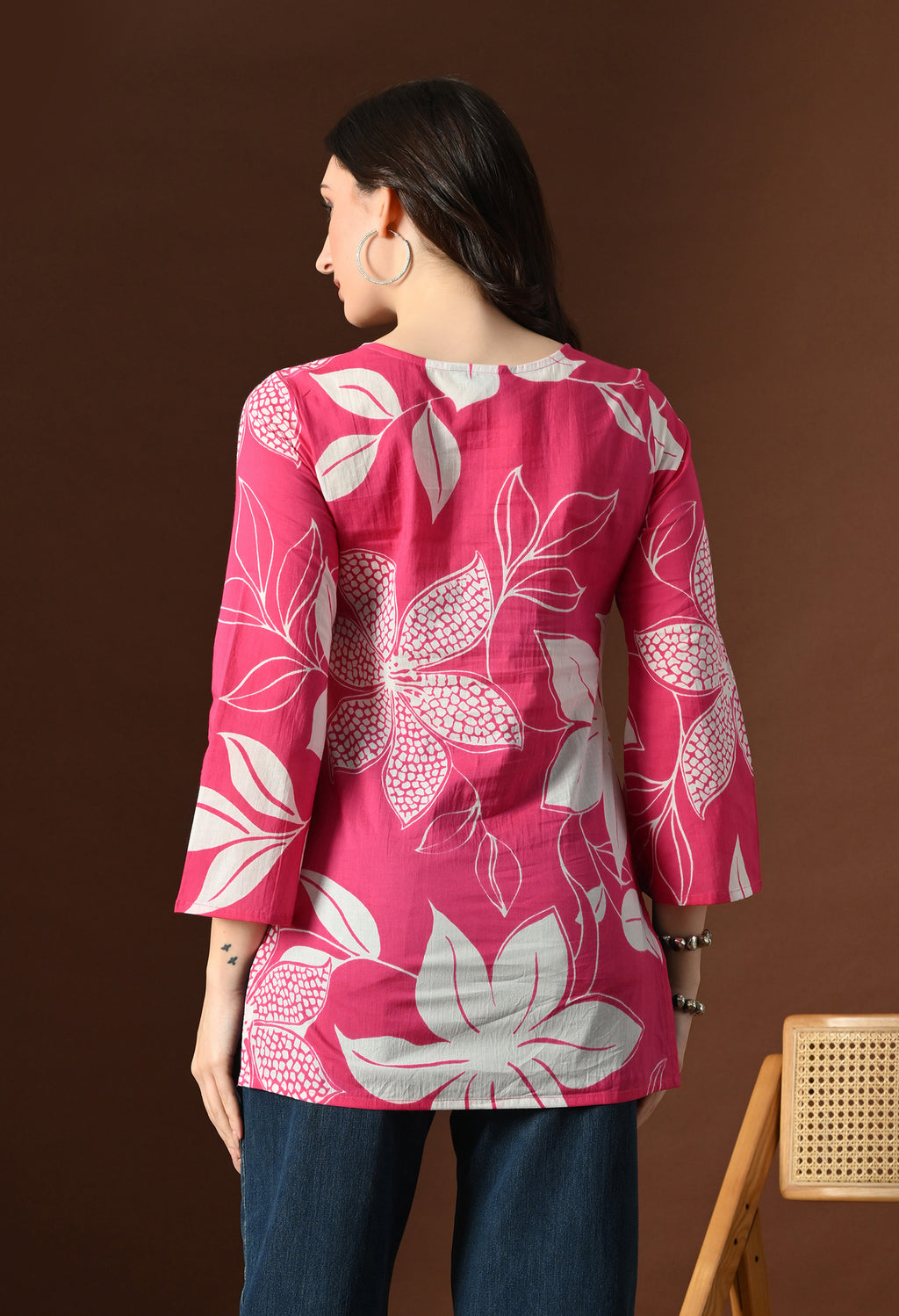 Chic Floral Print Rayon Short Kurti for Women