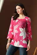 Chic Floral Print Rayon Short Kurti for Women