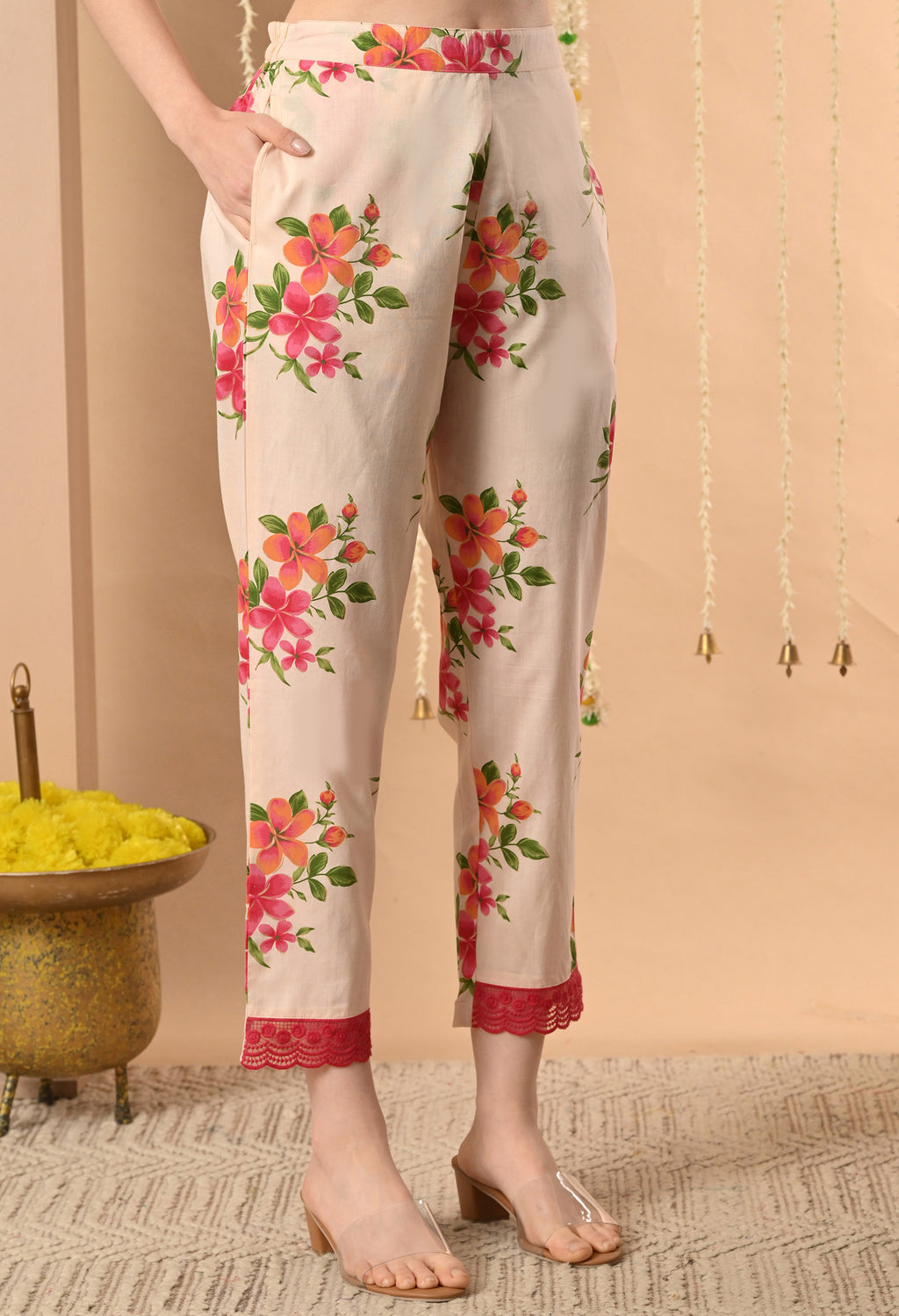 Peach Floral Printed Kurta Set