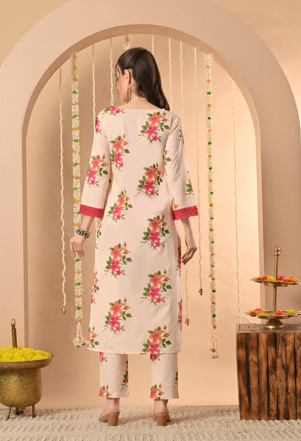 Peach Floral Printed Kurta Set