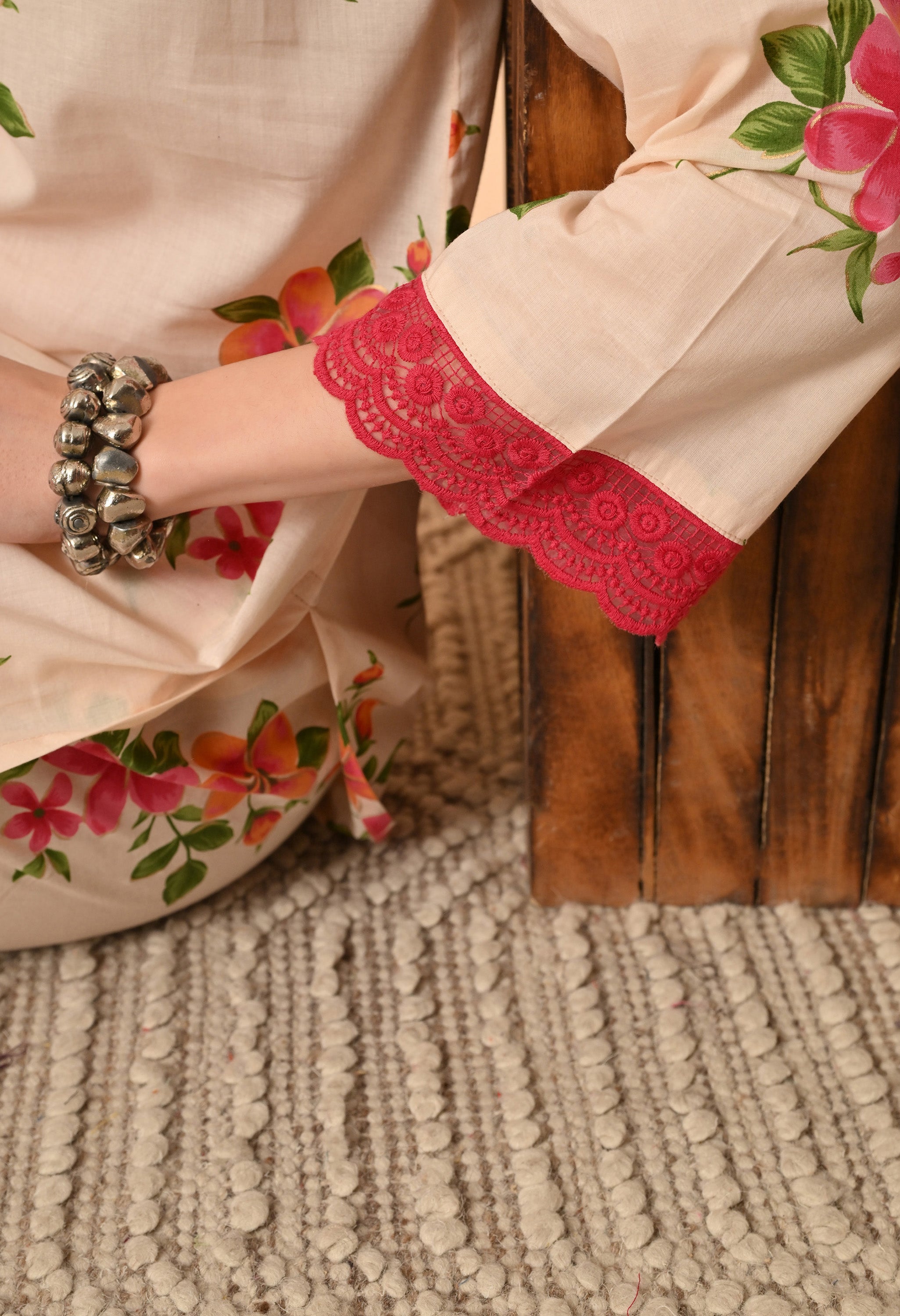 Peach Floral Printed Kurta Set