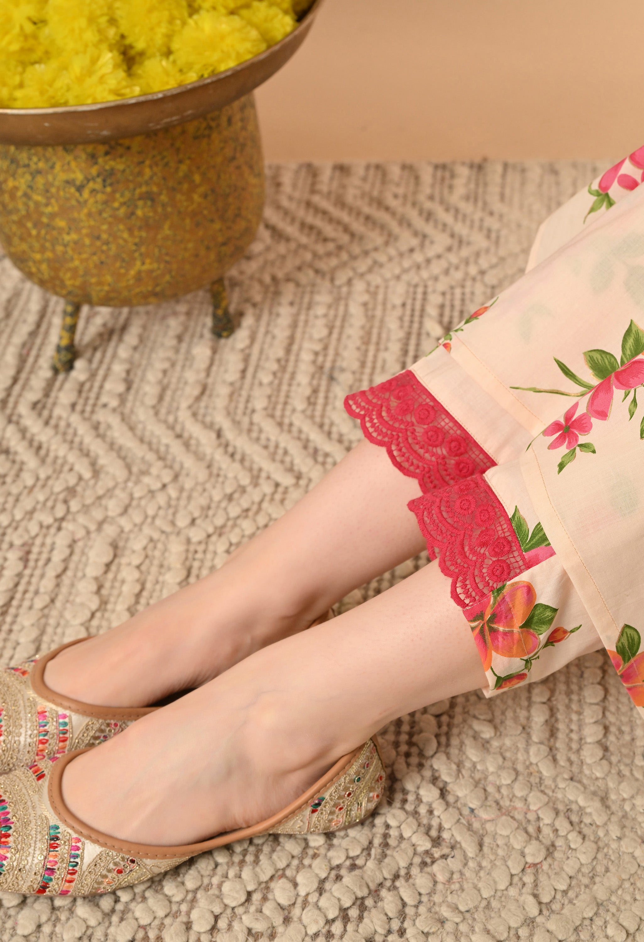 Peach Floral Printed Kurta Set
