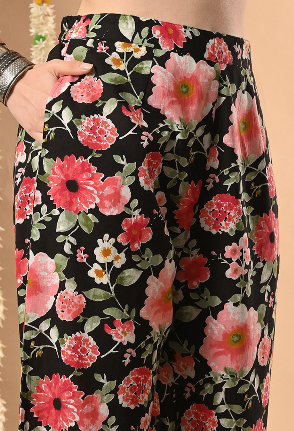 Black Multi-Floral Kurta Set