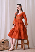 Embroidered Tiered Cotton Dress