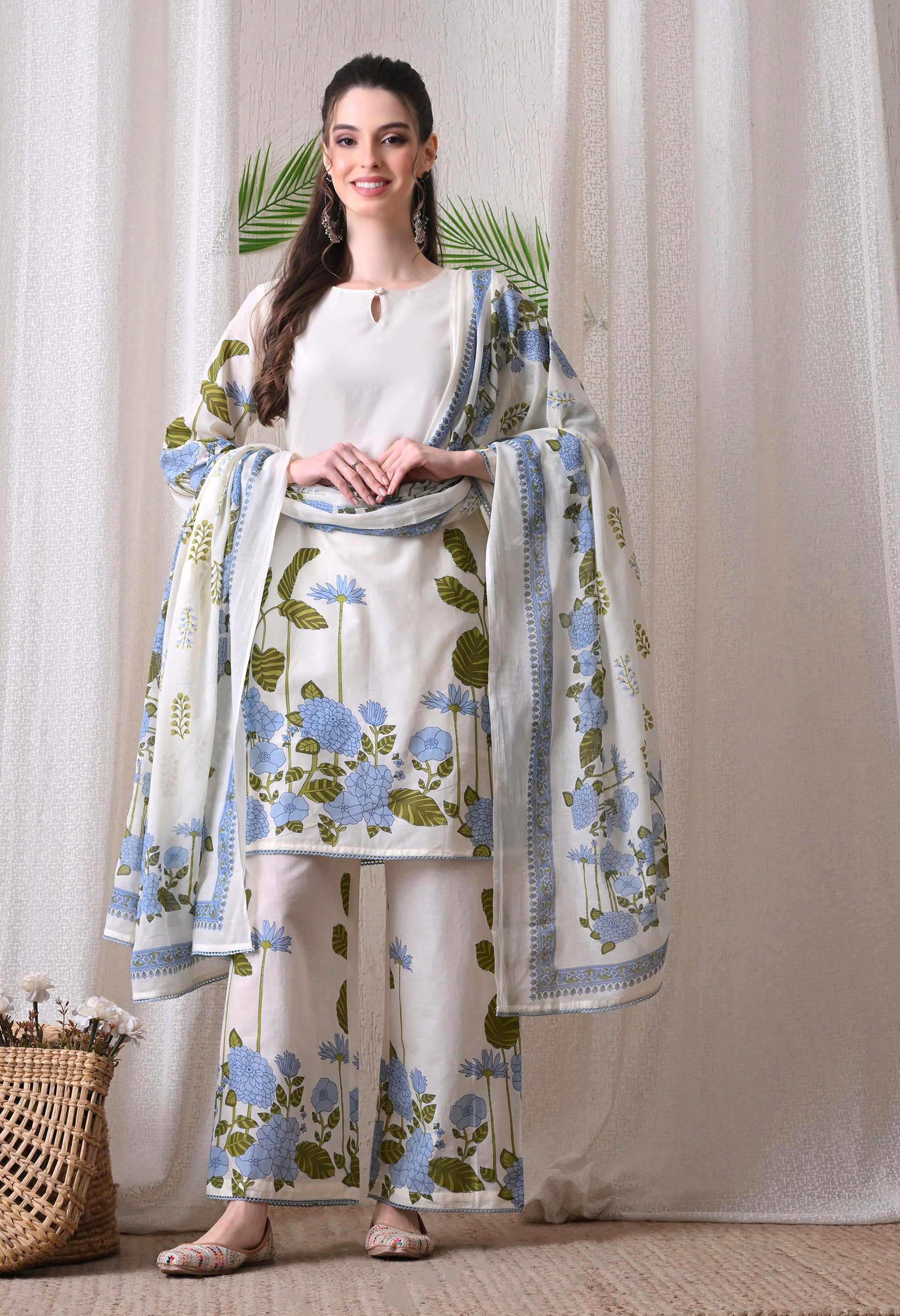 Floral Printed Suit Set with Dupatta